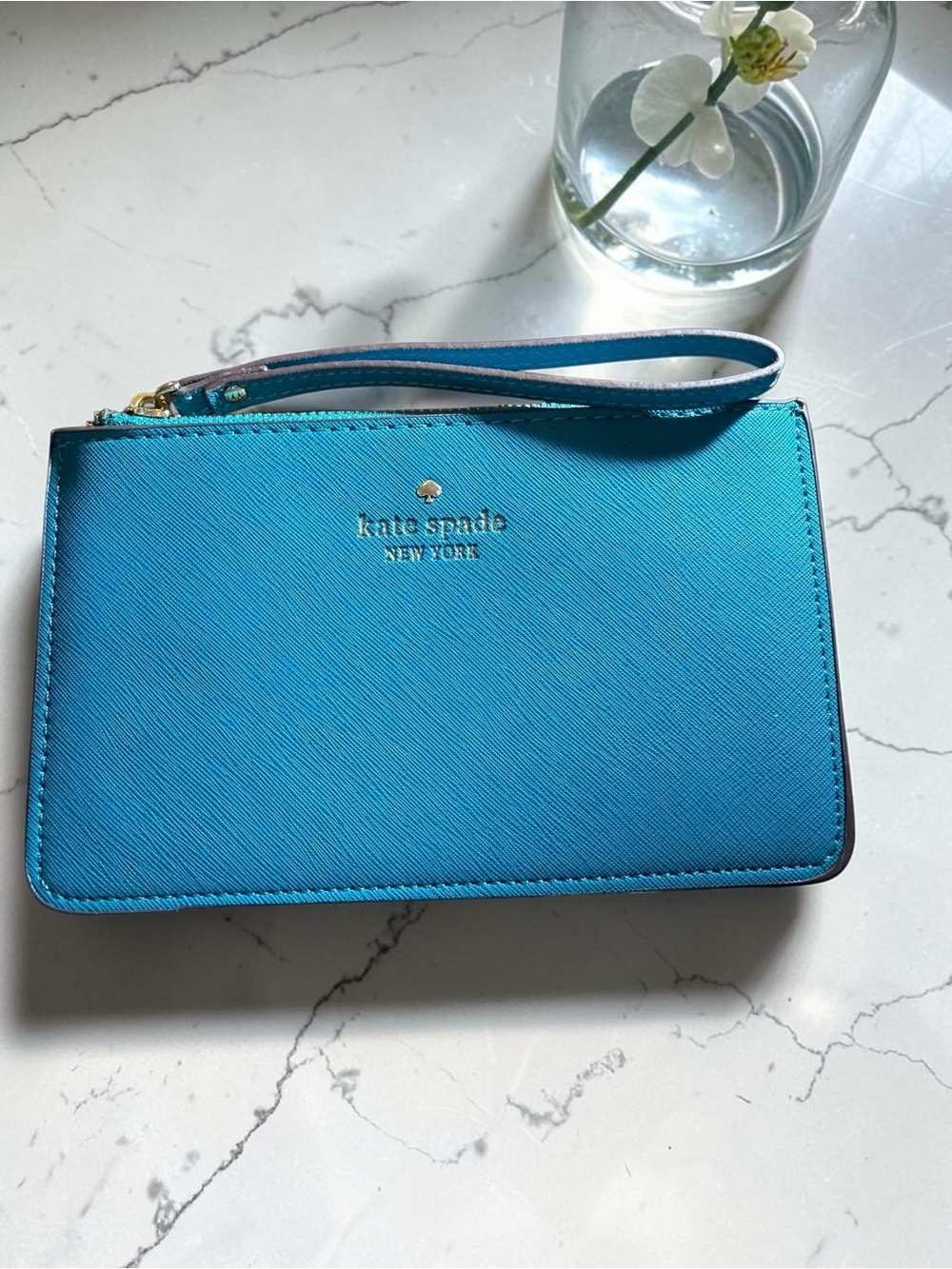 Kate Spade New York Turquoise Blue Saffiano Leather Wristlet Clutch NWOT